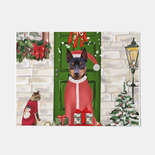 Miniature Pinscher Dog Christmas  Doormat (Front)