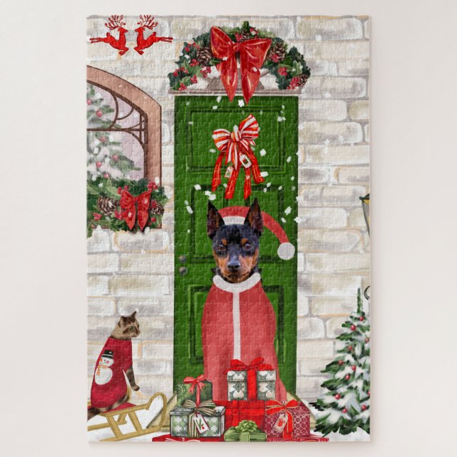 Miniature Pinscher Dog Christmas  Jigsaw Puzzle (Vertical)
