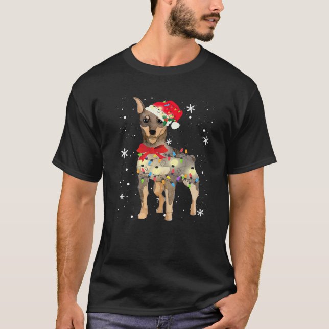 Miniature Pinscher Dog Christmas Light Xmas Mum Da T-Shirt (Front)