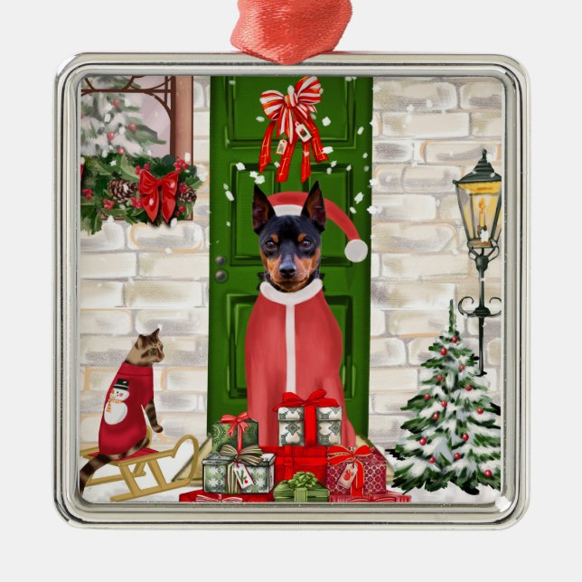 Miniature Pinscher Dog Christmas  Metal Tree Decoration (Front)