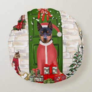 Miniature Pinscher Dog Christmas Round Cushion