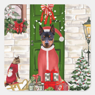 Miniature Pinscher Dog Christmas  Square Sticker