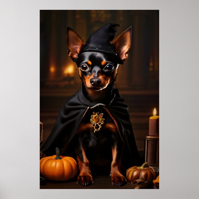 Miniature Pinscher Dog in a Halloween Party Poster (Front)