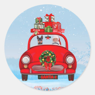 Miniature Pinscher Dog In Car With Santa Claus  Classic Round Sticker
