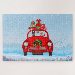 Miniature Pinscher Dog In Car With Santa Claus  Jigsaw Puzzle