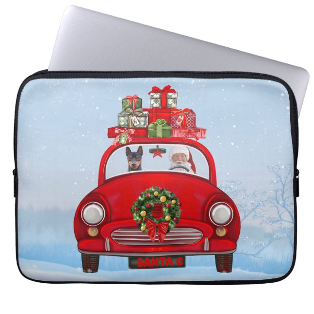 Miniature Pinscher Dog In Car With Santa Claus  Laptop Sleeve (Front)