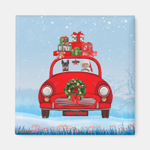 Miniature Pinscher Dog In Car With Santa Claus  Magnet