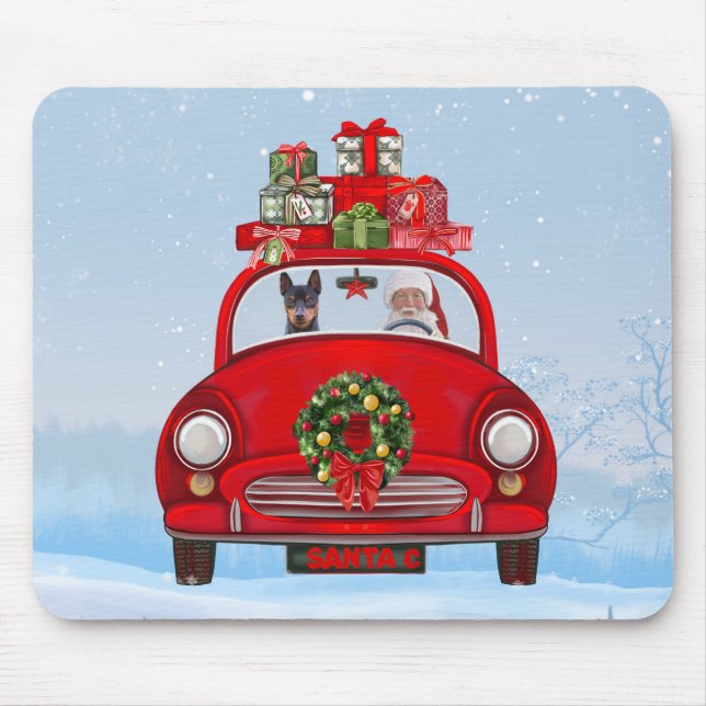 Miniature Pinscher Dog In Car With Santa Claus  Mouse Mat (Front)