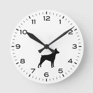 Miniature Pinscher Dog Silhouette MinPin Round Clock