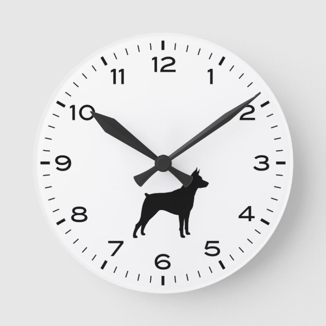 Miniature Pinscher Dog Silhouette MinPin Round Clock (Front)