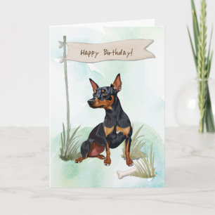 Miniature Pinscher Dog Under Birthday Sign Card