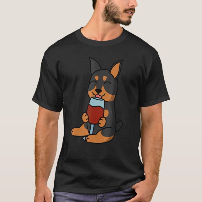Miniature Pinscher Drinking Wine Dog T-Shirt (Front)