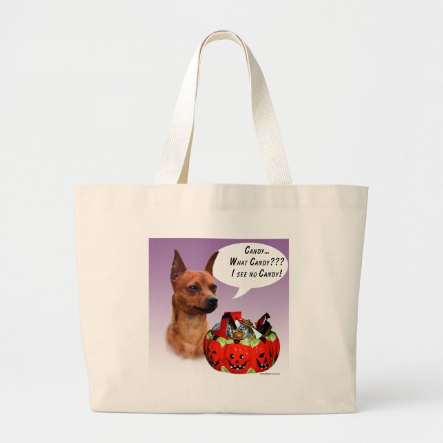 Miniature Pinscher Halloween Candy Large Tote Bag (Front)