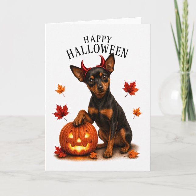 Miniature Pinscher Halloween Devil Dog Card (Front)