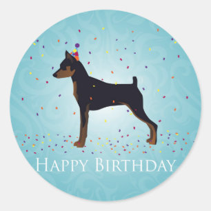 Miniature Pinscher Happy Birthday Design Classic Round Sticker