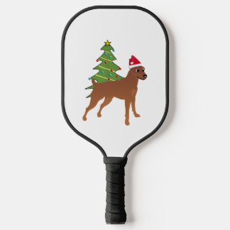 Miniature Pinscher in Santa Hat (Docked) Pickleball Paddle