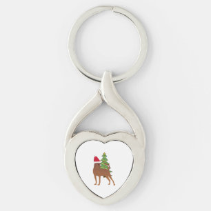 Miniature Pinscher in Santa Hat   Key Ring