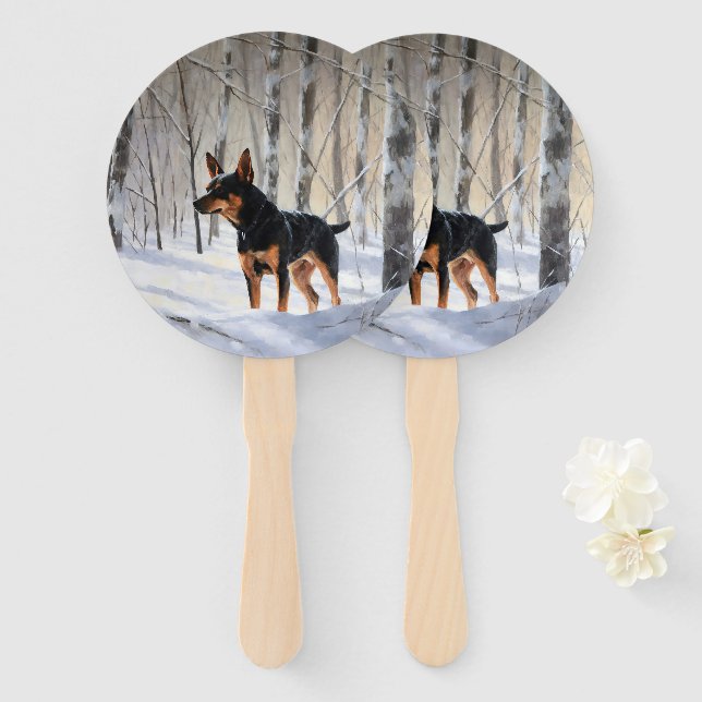 Miniature Pinscher Let It Snow Christmas Hand Fan (Front and Back)