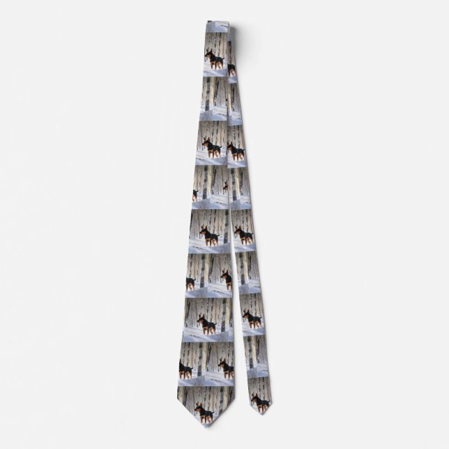 Miniature Pinscher Let It Snow Christmas Tie (Front)