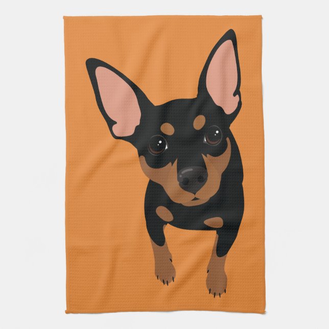 Miniature Pinscher Min Pin Dog Portrait Towel (Vertical)