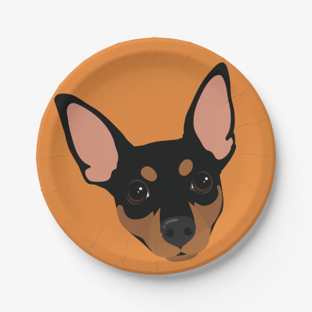 Miniature Pinscher Min Pin Portrait Paper Plate (Front)