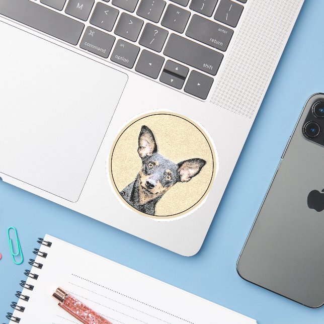 Miniature Pinscher Painting Cute Original Dog Art (Laptop w/ iPhone)