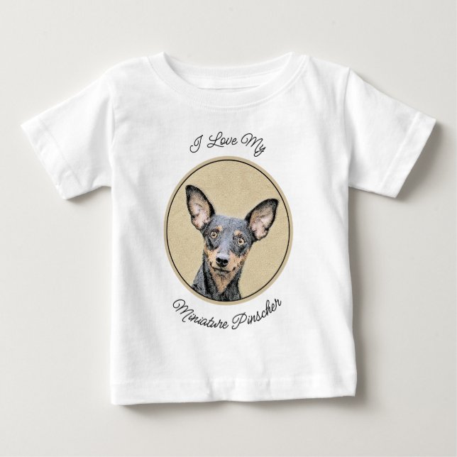 Miniature Pinscher Painting Cute Original Dog Art Baby T-Shirt (Front)