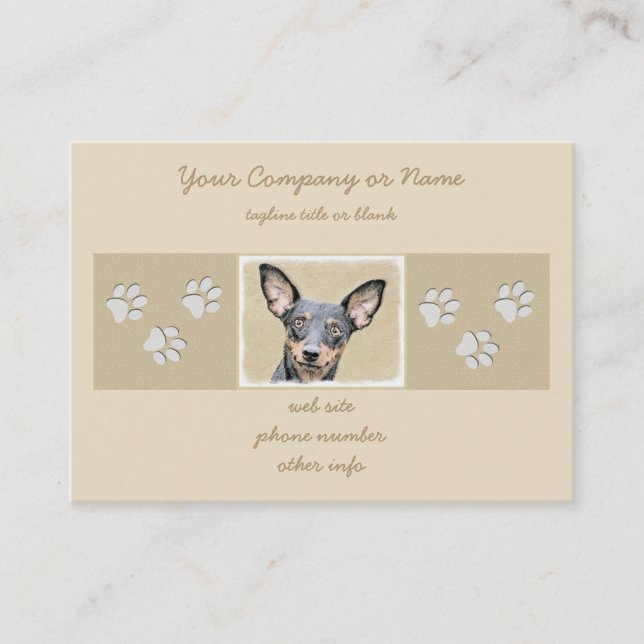 Miniature Pinscher Painting Cute Original Dog Art Business Card (Front)