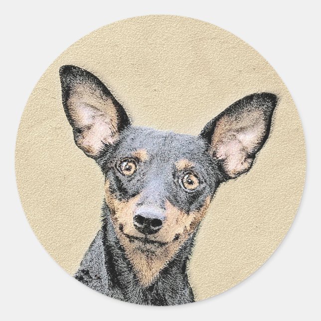 Miniature Pinscher Painting Cute Original Dog Art Classic Round Sticker (Front)