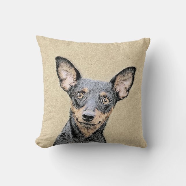 Miniature Pinscher Painting Cute Original Dog Art Cushion (Front)