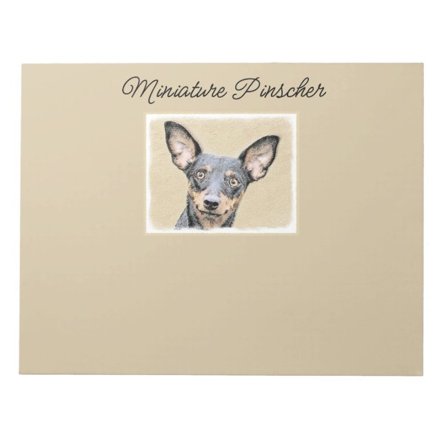 Miniature Pinscher Painting Cute Original Dog Art  Notepad (Front)