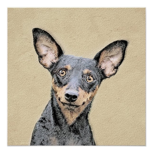 Miniature Pinscher Painting Cute Original Dog Art Poster (Front)