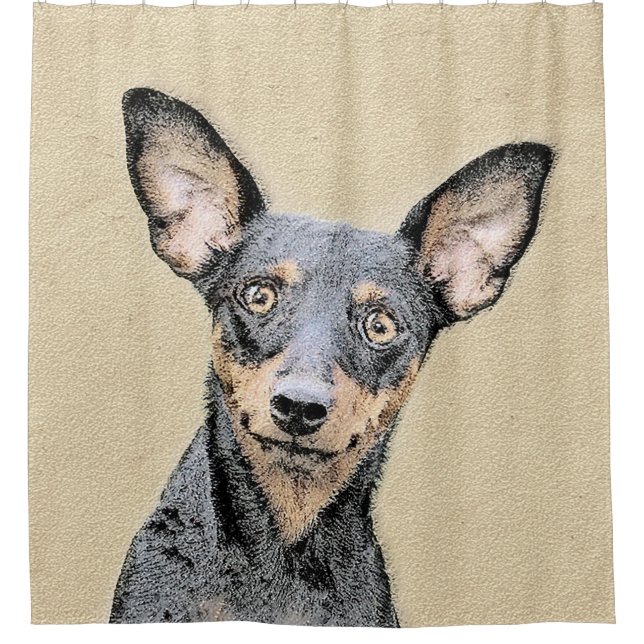 Miniature Pinscher Painting Cute Original Dog Art Shower Curtain (Front)