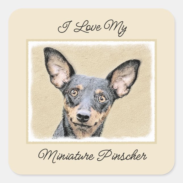 Miniature Pinscher Painting Cute Original Dog Art  Square Sticker (Front)