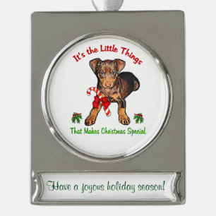 Miniature Pinscher Personalised Christmas Silver Plated Banner Ornament