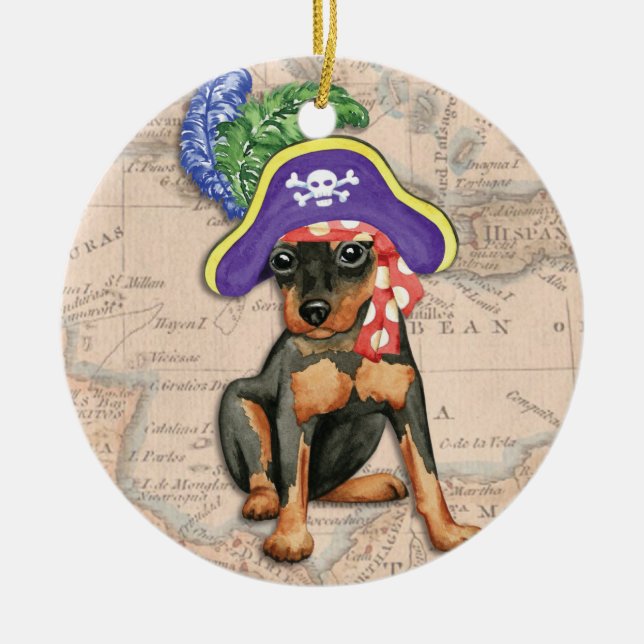 Miniature Pinscher Pirate Ceramic Tree Decoration (Front)