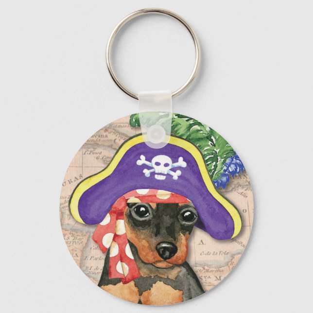 Miniature Pinscher Pirate Key Ring (Front)