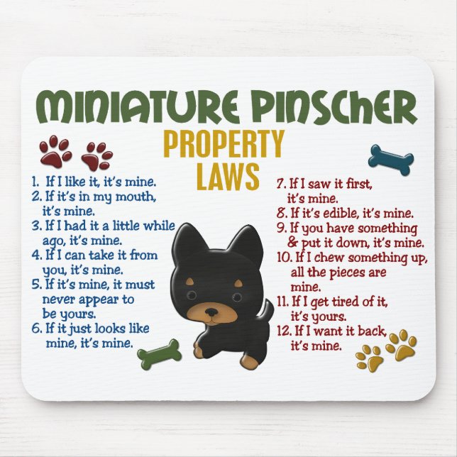 Miniature Pinscher Property Laws 4 Mouse Mat (Front)