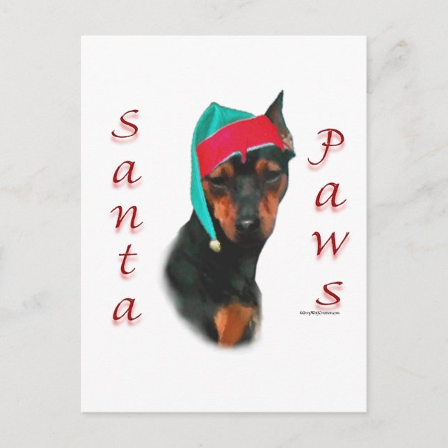 Miniature Pinscher Santa Paws Holiday Postcard (Front)