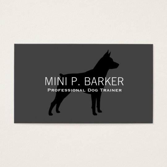 Miniature Pinscher Silhouette Black on Grey Business Card