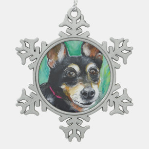 Miniature Pinscher Snowflake Pewter Christmas Ornament