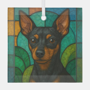 Miniature Pinscher "Stained Glass"  Glass Tree Decoration