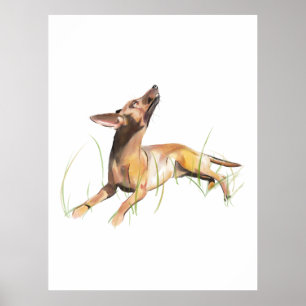 Miniature Pinscher Watercolor Painitng, Wall Art
