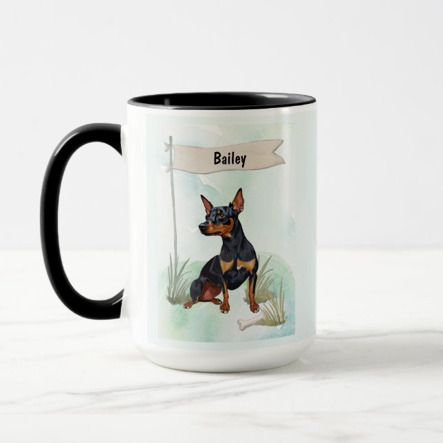 Miniature Pinscher Watercolor Personalised Dog Mug (Left)