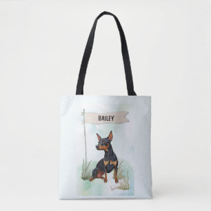 Miniature Pinscher Watercolor Personalised Dog Tote Bag