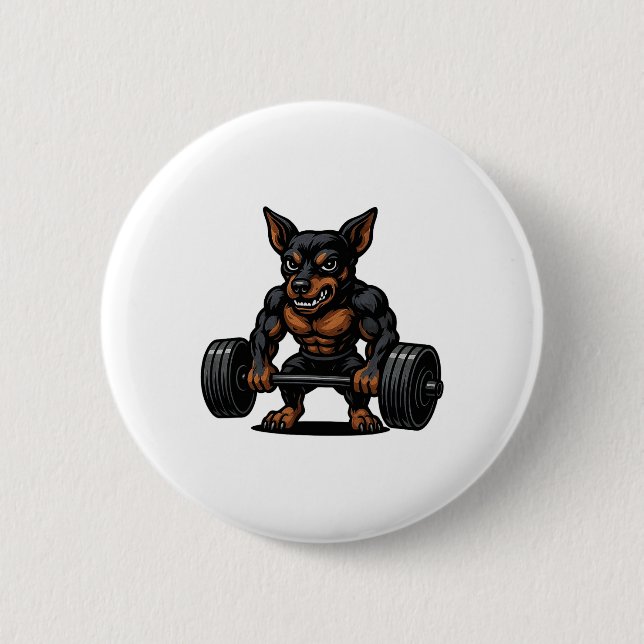 Miniature Pinscher Weightlifting Bodybuilder Worko 6 Cm Round Badge (Front)