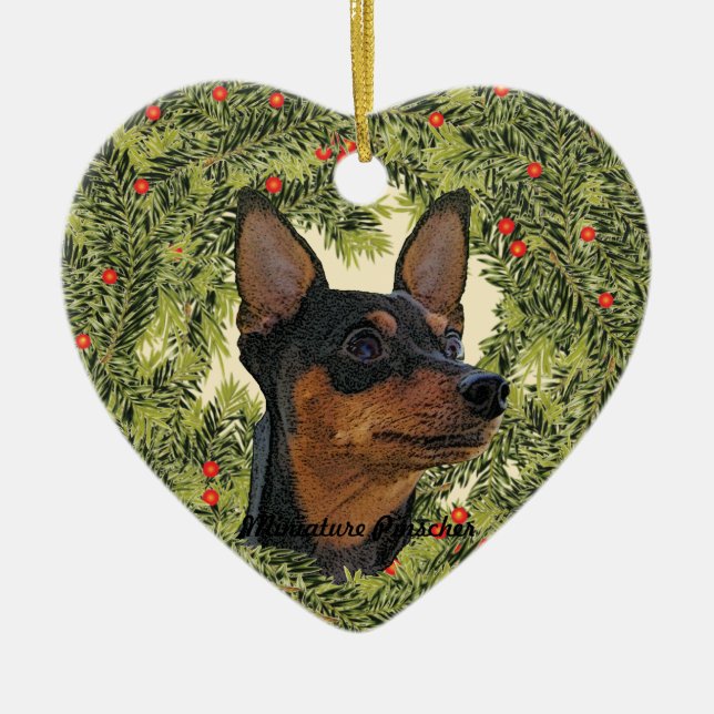 Miniature Pinscher Wreath Ceramic Tree Decoration (Front)