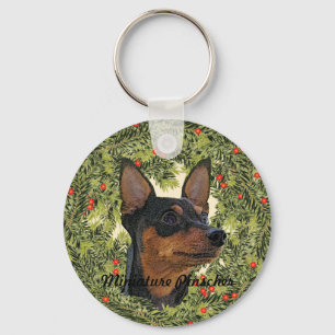 Miniature Pinscher Wreath Key Ring