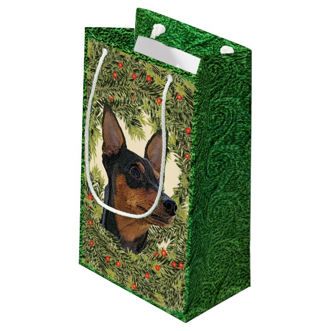 Miniature Pinscher Wreath Small Gift Bag (Back Angled)