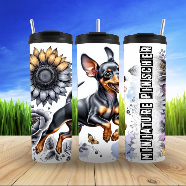 Miniature Pinscher's Grayscale Garden Thermal Tumbler (Creator Uploaded)